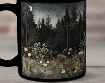 Wildflower Mug, Wildflower Forest Mug, Floral Forest Moon Mug, Wildflowers Under the Moon Mug, Woodland Flowers, Cottagecore Mug, Boho Cup
