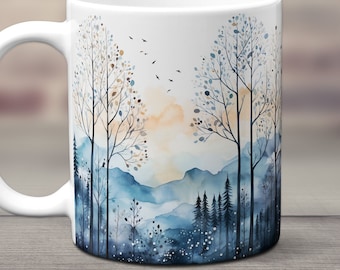 Winter Forest Mug, Forest Coffee Mug, Ceramic Forest Mug, Artistic Forest Mug, Unique Forest Mug, Winter Trees Mug, Hot Cocoa Mug