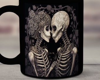 Skeletons Coffee Mug, Skeletons in Love, Gothic Coffee Mug, Skeleton Lovers Gift, Spooky Coffee Cup, Goth Coffee Mug, Skeleton Couple Mug