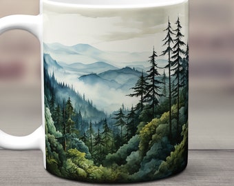 Evergreen Tree Forest Mug, Pine Tree Ceramic Mug, Forest Mountain Coffee Cup, Beautiful Trees Gift Mug, Woodland Mug, Nature Lover Gift