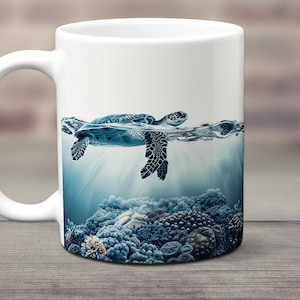 Sea Turtle Mug, Sea Turtle Gifts, Ocean Themed Gifts, Sea Life Ceramic Mug, Turtle Lover Gift, Beach Mug, Beach Coffee Cup, Ocean Coral