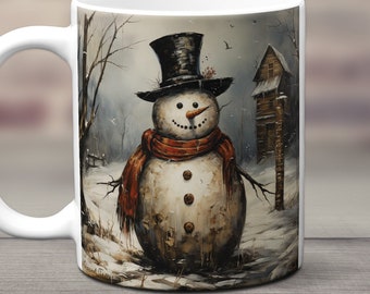 Snowman Mug, Cute Snowman Mug, Snowman Gift, Farmhouse Christmas Mug, Vintage Snowman, Snowman Coffee Mug, Farmhouse Decor, Snowman Decor