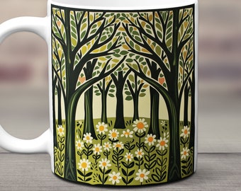 Spring Trees Flower Mug, Springtime Mug, Spring Ceramic Mug, Floral Coffee Cup, Unique Spring Flowers Mug, Floral Tea Cup, Cute Spring Mug
