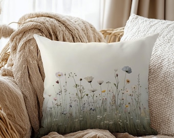 Wildflower Pillow, Cottagecore Home Decor, Colorful Throw Pillow, Boho Home Decoration, Floral Accent Pillow, Botanical Floral Cushion Cover