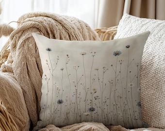 Wildflower Pillow, Boho Home Decor, Colorful Throw Pillow, Cottagecore Home Decoration, Floral Accent Pillow, Botanical Floral Cushion Cover