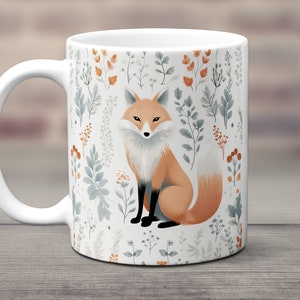 Fox Mug, Fox Lover Gift, Cottagecore Mug, Fox Coffee Cup, Fox Floral Mug, Fox Flowers Gift, Cute Fox Gift Mug, Woodland Animal Gift Mug
