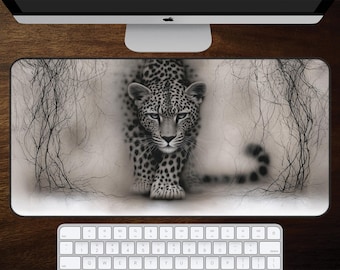 Leopard Desk Mat, Wildlife Mouse Pad, Realistic Leopard Art, Large Desk Pad, Animal Lover Gift, Safari Office Decor, Nature Workspace