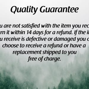 May include: Image with the text "Quality Guarantee". It states that if the item is unsatisfactory, it can be returned within 14 days for a refund. Defective or damaged items can be refunded or replaced free of charge.