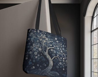 Floral Tree Tote Bag, Flower Tree Bag, Nature Lover Gift, Eco-Friendly Shopping Bag, Botanical Shoulder Bag, Reusable Grocery Tote