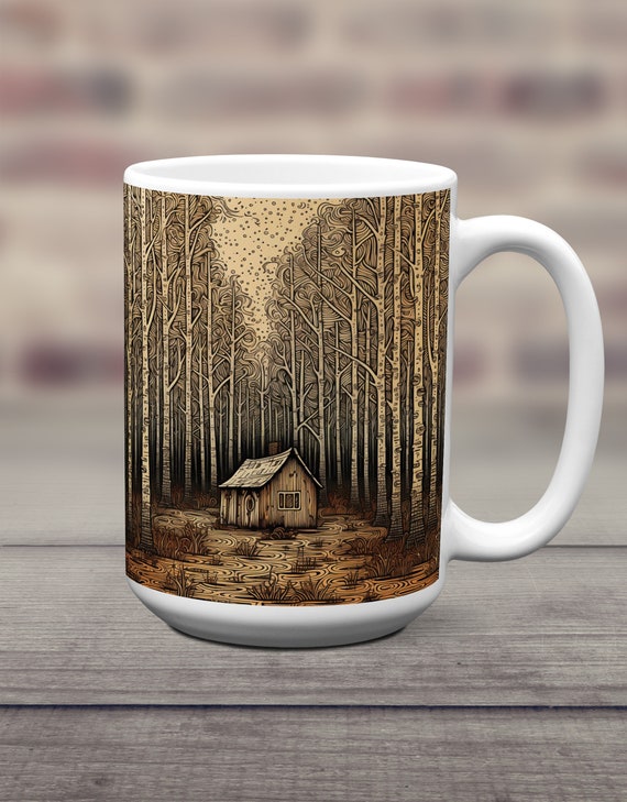 Cabin in the Woods Mug, Forest Cabin Ceramic Mug, Woodland Cabin Coffee Cup,  Tall Trees Forest Mug, Nature Lover Gift Mug, Artistic Forest - Etsy
