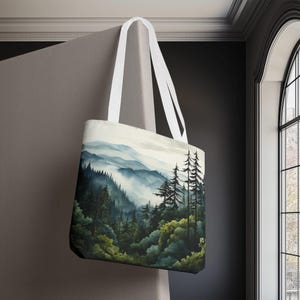 Mountain Forest Tote Bag, Nature Lover Gift, Eco-Friendly Tote Bag, Outdoor Adventure Reusable Shopping Bag, Wilderness Shoulder Bag