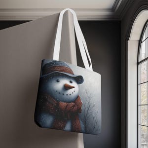 Snowman Tote Bag, Close Up Snowman Art, Christmas Winter Shoulder Bag, Festive Holiday Shopper, Snowman Lover Gift, Winter Wonderland Tote