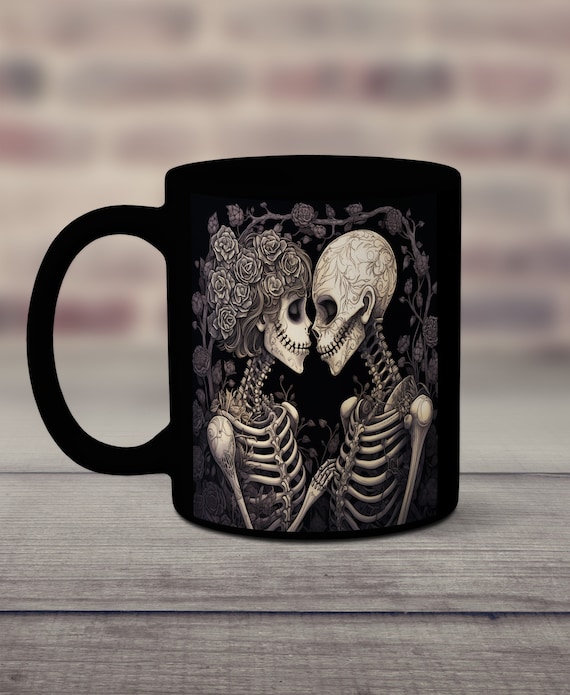 Skeletons Coffee Mug, Skeletons in Love, Gothic Coffee Mug, Skeleton Lovers Gift, Spooky Coffee Cup, Goth Coffee Mug, Skeleton Couple Mug