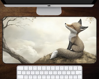 Fox Desk Mat, Woodland Animal Mouse Pad, Relaxing Wildlife Desk Pad, Nature Office Decor, Cottagecore Workspace, Forest Lover Gift