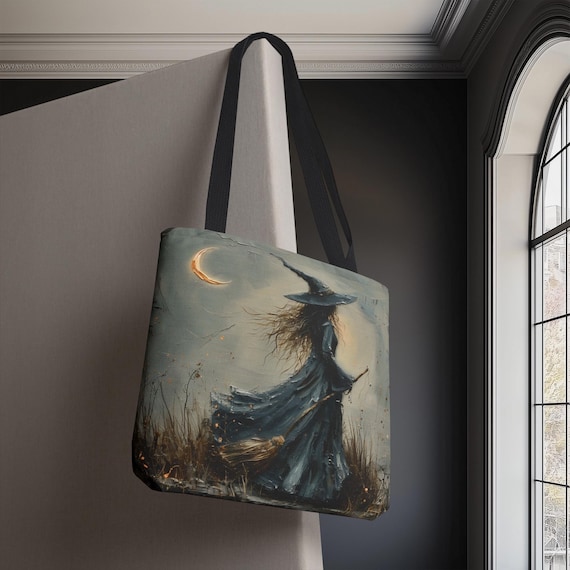 Witch Tote Bag, Witchy Book Bag, Crescent Moon Carry All, Witchy Bag, Magic Book Bag, Halloween Bag, Witch Shoulder Bag, Witchy Purse