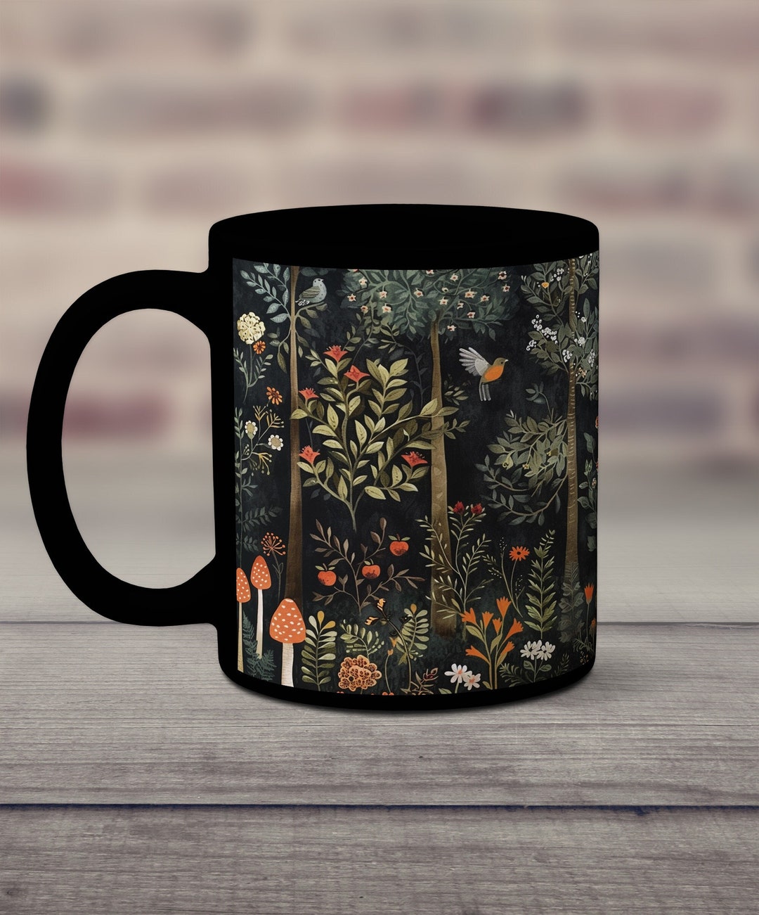 Woodland Forest Mug, Spring Forest Ceramic Mug, Mushrooms Coffee Cup ...