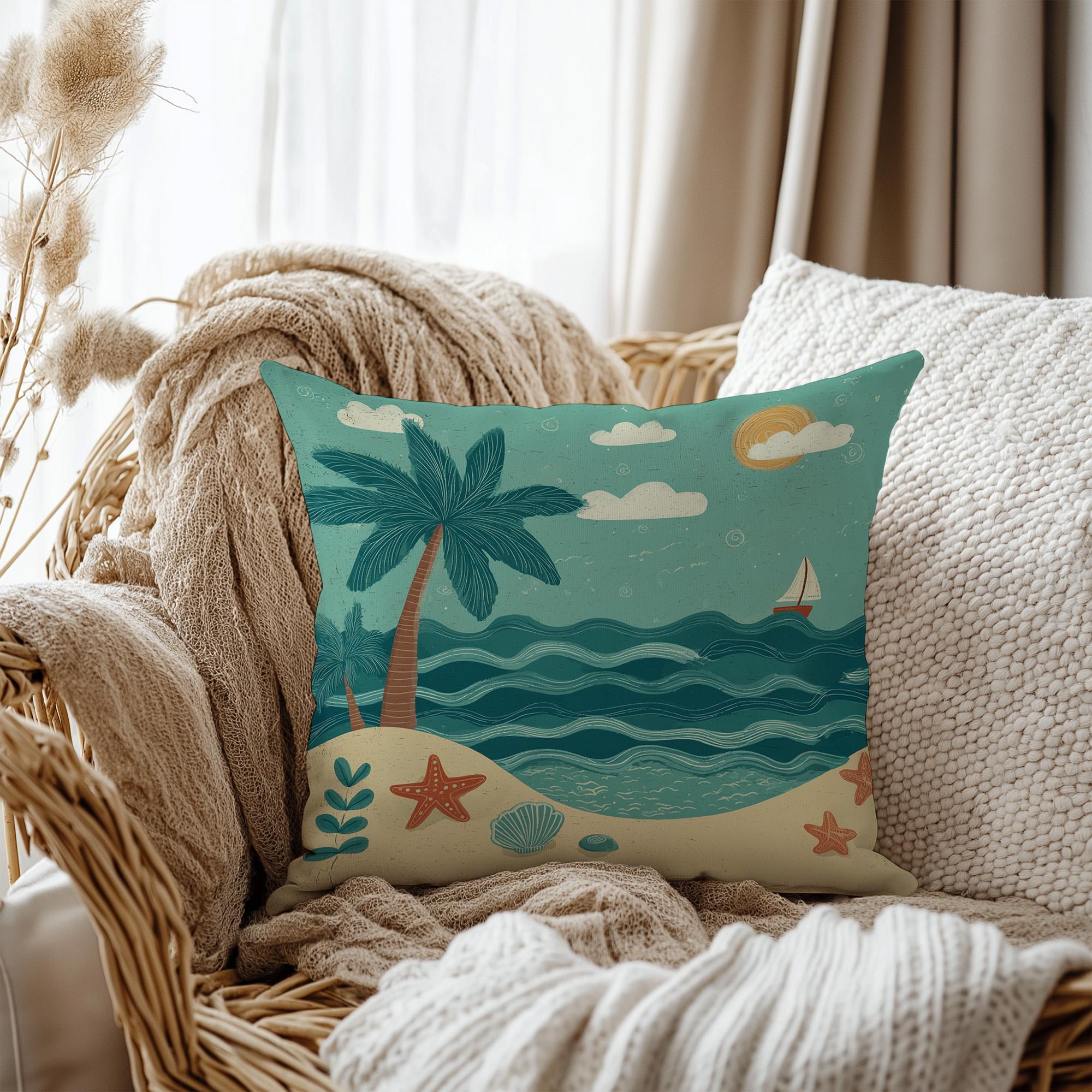 Set Of 4 Beach/Ocean Themed Throw Pillow Covers – 18x18 Inch, Multicolor, Zip Closure