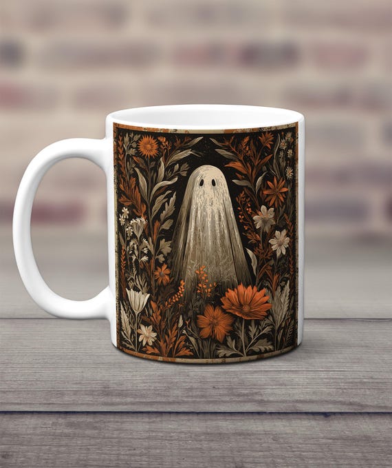 Ghost Mug, Ghost Coffee Mug, Cute Ghost Mug, Floral Ghost Mug, Ghost Coffee Cup, Spooky Cute Mug, Gothic Mug, Cute Halloween Mug