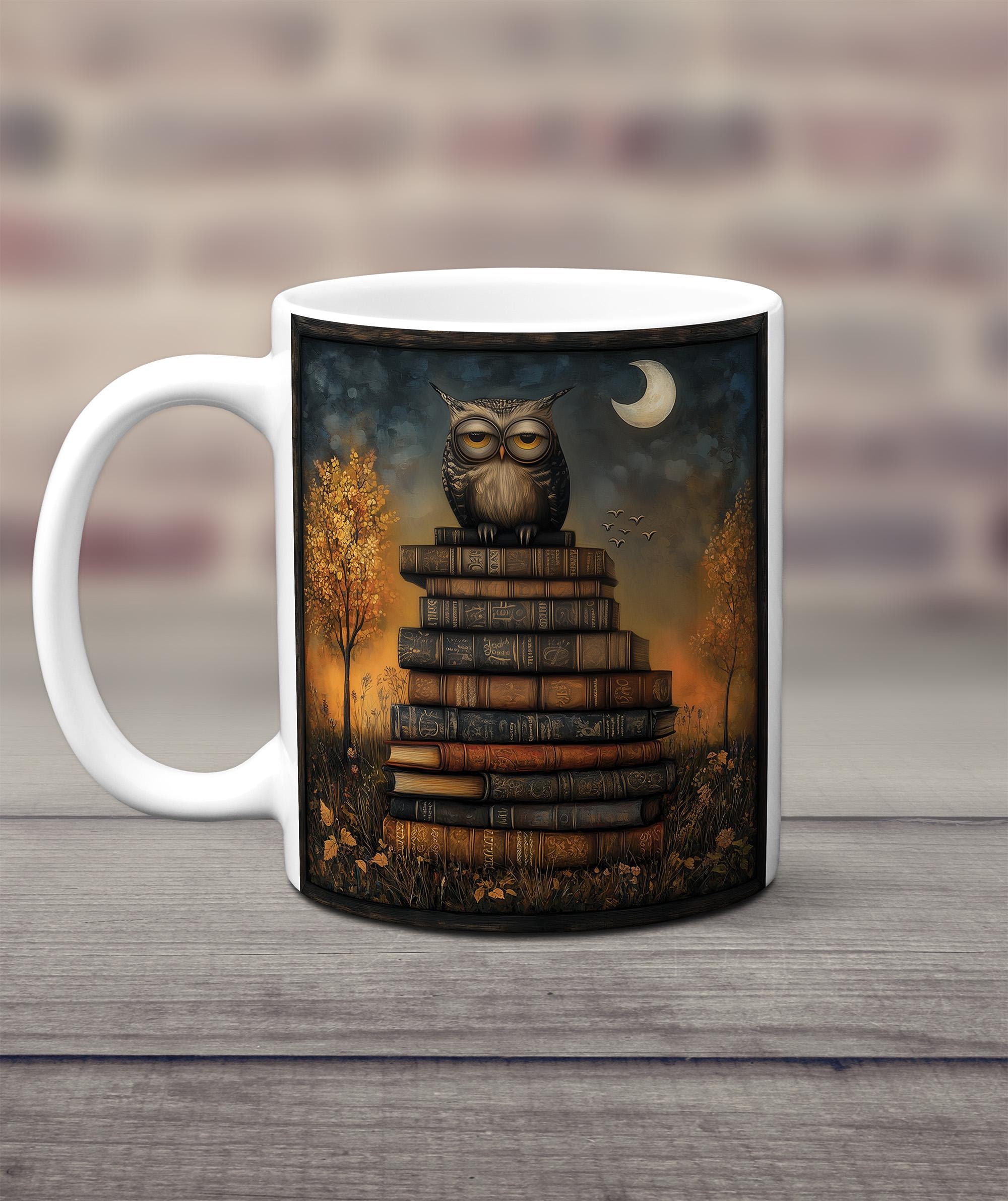 Book Mug, Book Lover Gift, Owl Mug, Cozy Gift for Readers, Writers, and Nature Enthusiasts, Literary