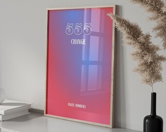 Angel Number 555 Poster, Aura Energy Gradient Poster, Spiritual Wall Art,  Angel Number Wall Art, Gradient Aura Dorm Room Decor Wall Art