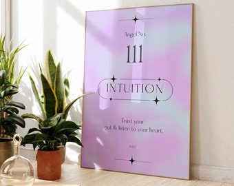 111 engel nummer poster | Engel nummer 111 intuïtie Wall Art | Spirituele Manifestatie Poster | Trendy slaapzaal kunst aan de muur | Verloop Art Print
