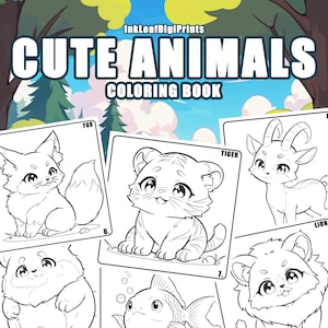 Cute Animals Coloring Book – Printable PDF 25Pages for Kids & Adults (Instant Download)
