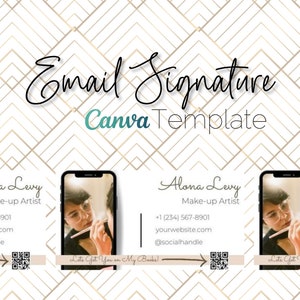 QR Code Email Signature Template Editable Canva Minimalist Design | Makeup Artist | Gmail, Outlook