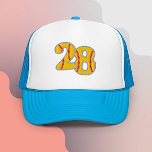 Embroidered Softball Mom Trucker Hat: Personalized Number