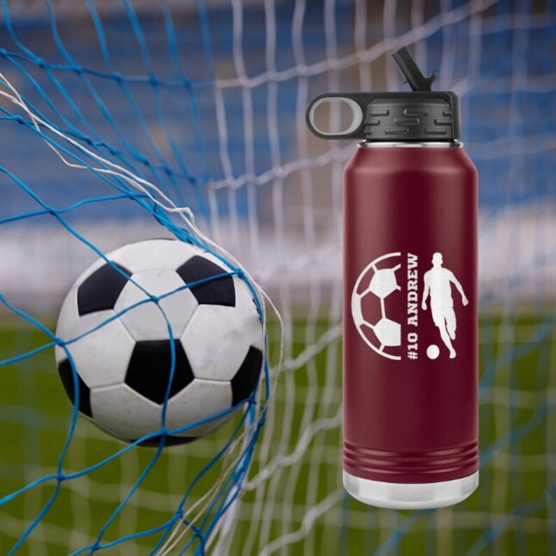 Soccer Water Bottle Personalized With Name and Number, 32 Ounce, Boys ...
