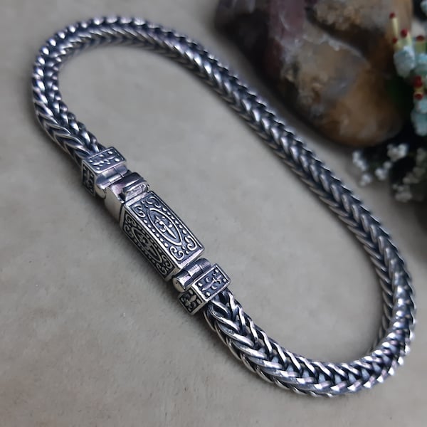 925 Sterling Silver Foxtail Box Lock Bracelet 5 mm