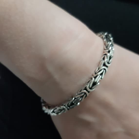 925 Sterling Silver Square King Byzantine Chain Bracelet 5 Mm