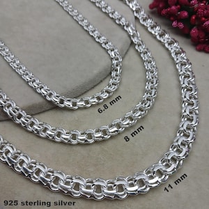 925 Sterling Silver Bismark Model Byzantine Chain Necklace,Silver Man Chain Necklace