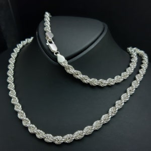 925 sterling silver man and women rope chain necklace 6 mm,Silver Man Chain Necklace
