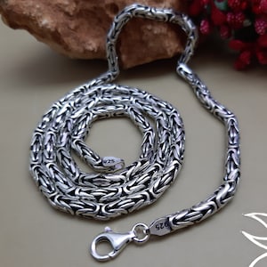 925 sterling silver round king byzantine chain necklace 4.2 mm,Silver Man Chain Necklace