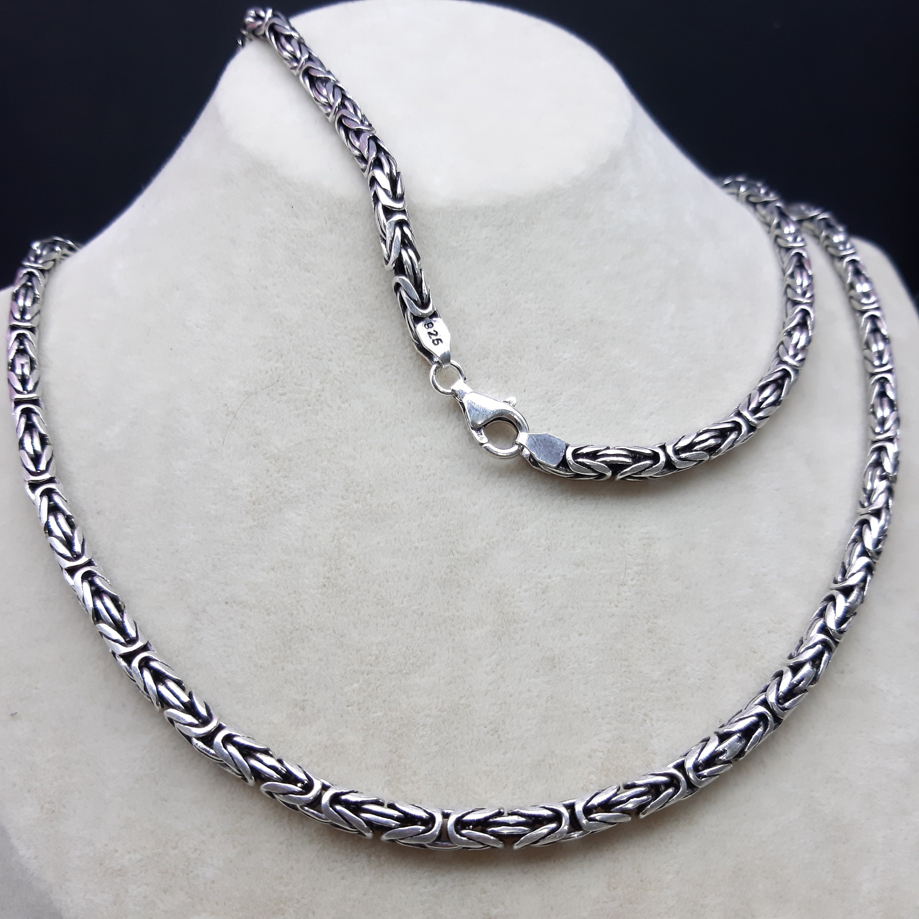 Solido Argento Sterling 925 Catena Bizantina Quadrata Da 5 - Foto 4