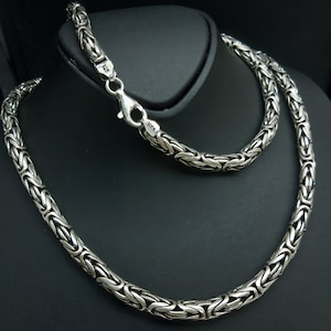 925 sterling silver round king byzantine chain necklace 6 mm,Silver Man Chain Necklace