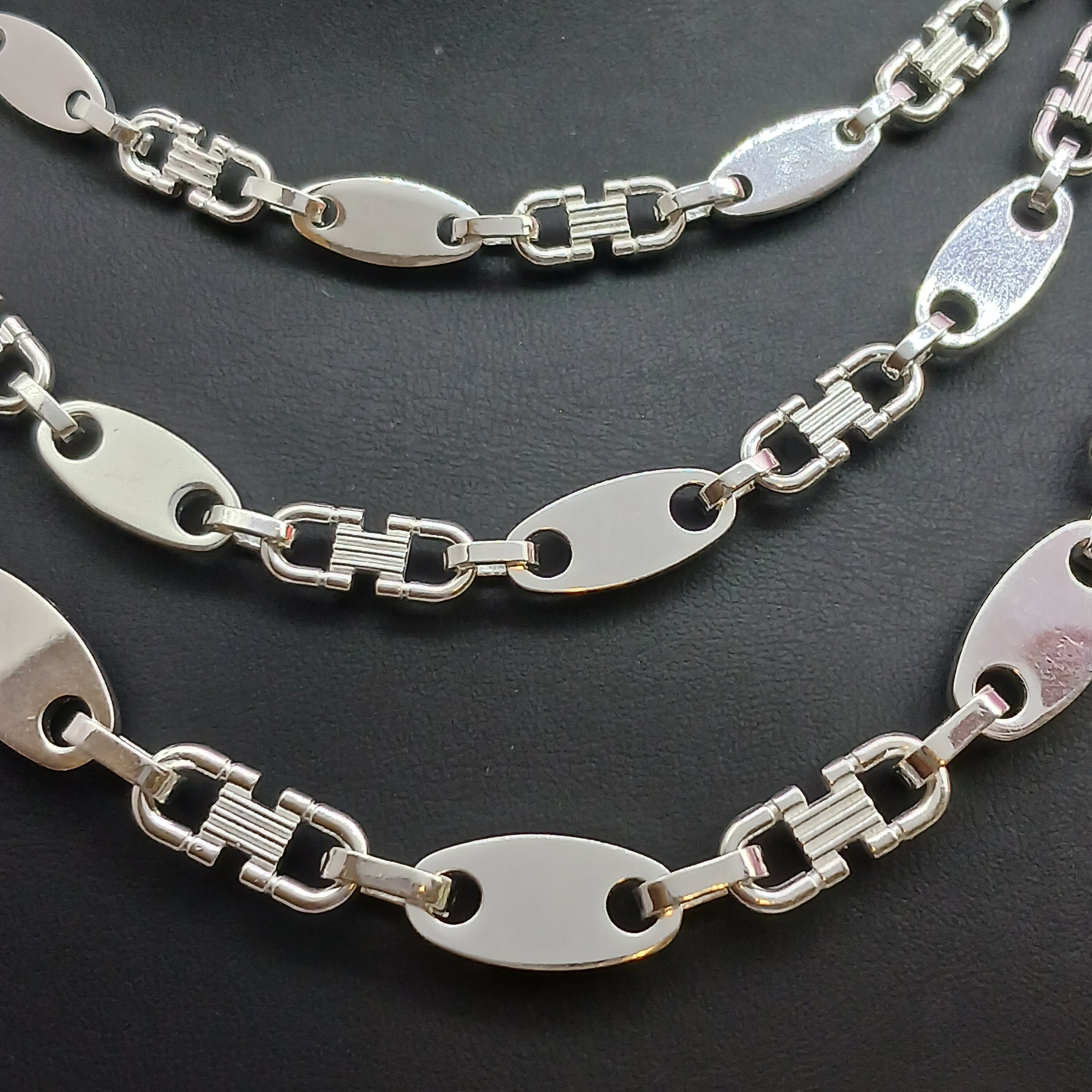70's vintage silver925 necklace＆bracelet KA-1772 Italy 925 Sterling Silver Figaro Smooth & Textured