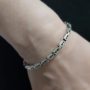 925 sterling silver round king byzantine chain bracelet 4.2 mm,Silver Man Chain Bracelet