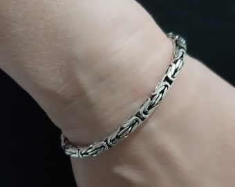 925 sterling silver round king byzantine chain bracelet 4.2 mm