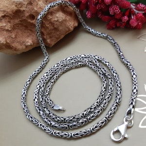 925 sterling silver round king byzantine chain necklace 2.8 mm,Silver Man Chain Necklace
