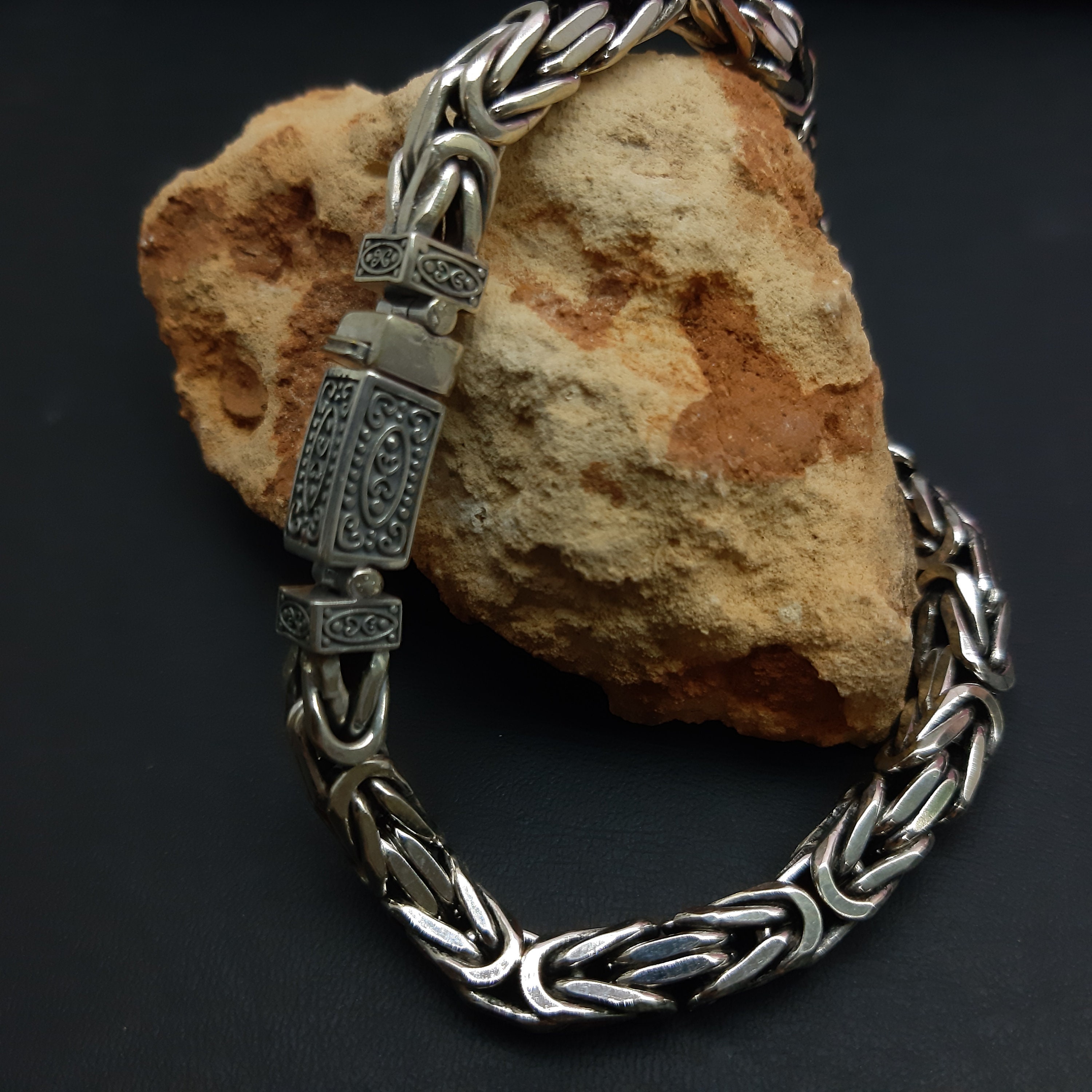 Square Box Chain Bracelet High Polish Silver