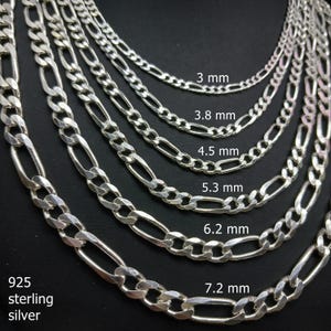 Sterling Silver Figaro Necklace: 3mm-7.2mm Thick Chain