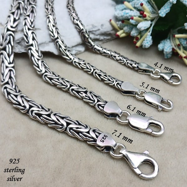 King Chain Flat Bracelet 925 Sterling Silver Byzantine Chain