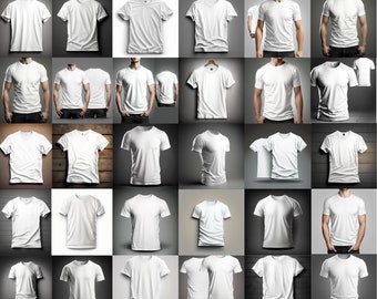 100 T-Shirt White MockUps Print on Demand Mock Up Male Gildan Styled Stock Photo Graphic Design Art print Template PNG Digital Download