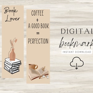 Book Lover Printable Bookmark, Coffee and a Good Book Printable Bookmark, Digital Bookmark