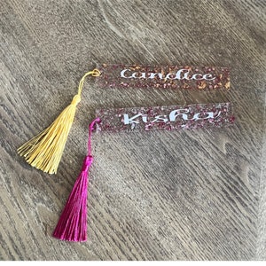 Glitter Resin Bookmark, Personalized Bookmark, Glitter and Foil Bookmark, Bookmark with Tassel