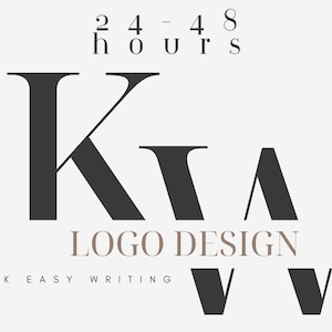 May include: Black and white logo design for K Easy Writing, featuring the letters K, V, and A in a stylized font. The text "24-48 hours" appears above the logo, and the text "LOGO DESIGN" appears below the logo.