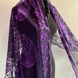 PURPLE Peacock Embroidered Wrap – Sequin Elegant Shawl for Special Occasions