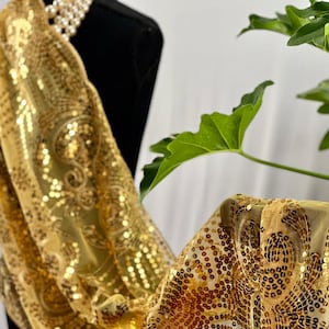 Sparkle FLORAL Gold Sequin Scarf Shawl Fringe Tassel