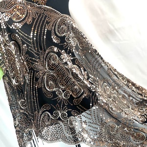Sparkle Gold Lace Embroidery Sequin Scarf Shawl Fringe Tassel Wedding Cape Wedding Shawl Floral Embroidery Sequin Scarf